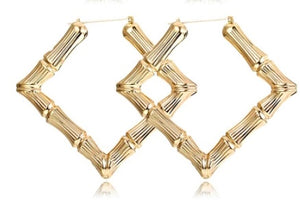 Diamond Shaped Bamboo Hoop Earrings