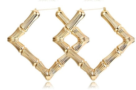 Diamond Shaped Bamboo Hoop Earrings